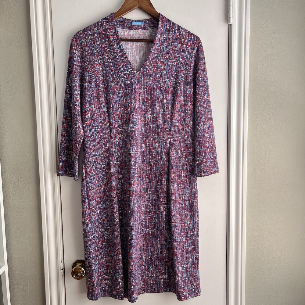 J McLaughlin L Red Blue Catalina Cloth Dress Abstract Artsy Stretch Comfort
